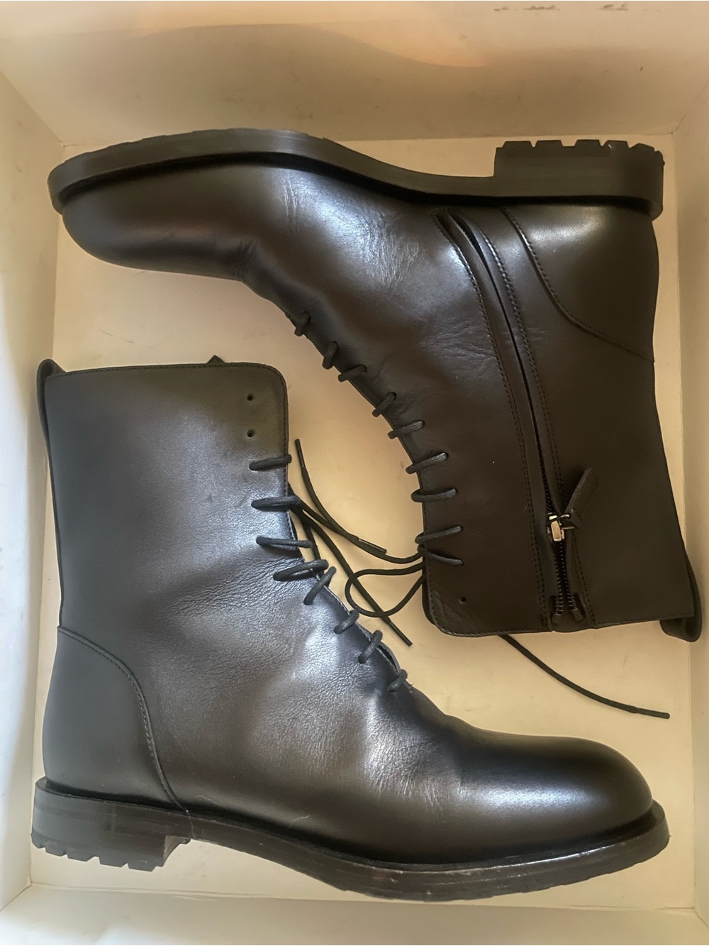 Manolo Blahnik Black Leather Lace-Up Ankle Boots - Picture 3 of 9